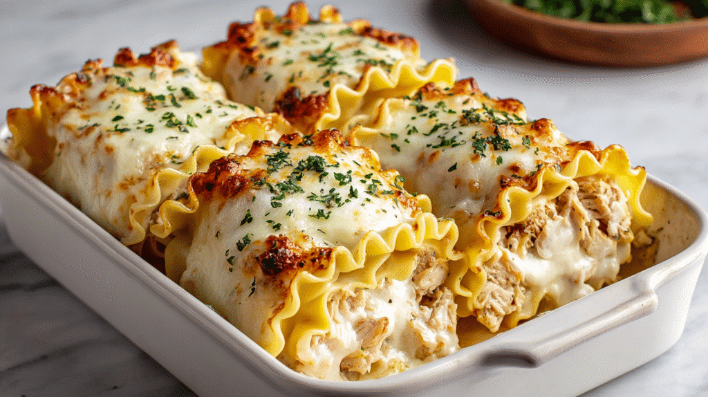 Chicken Alfredo Lasagna Rolls Recipe