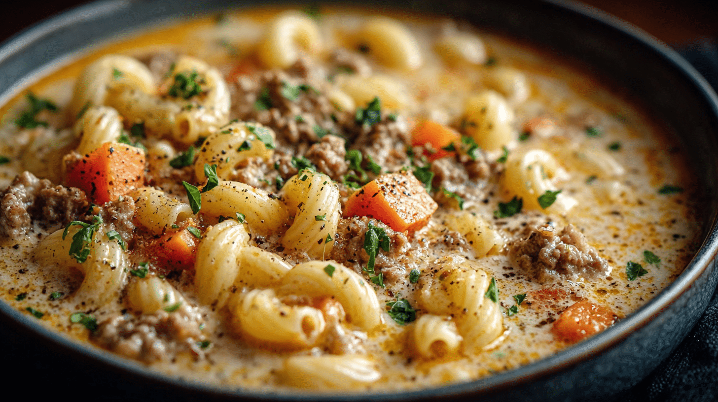One-Pot Macaroni Cheeseburger Soup Recipe