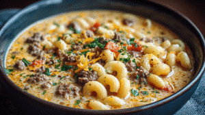 One-Pot Macaroni Cheeseburger Soup Recipe