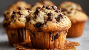 If you're craving a sweet breakfast treat or a cozy snack, this Banana Chocolate Chip Muffins Recipe is the ultimate answer. Bursting with ripe banana flavor and dotted with melty chocolate chips, these muffins are soft, chewy, and delightfully moist. Perfect for a quick breakfast, after-school snack, or even a comforting dessert, this recipe combines simple ingredients to create bakery-quality results in the comfort of your home.  Imagine biting into a warm, golden muffin with a soft crumb that melts in your mouth, enhanced by the rich, sweet pockets of chocolate chips. This recipe isn’t just about flavor—it’s a sensory experience.  Why You’ll Love This Banana Chocolate Chip Muffins Recipe  Quick and Easy: Ready in under 40 minutes from start to finish.  Moist and Fluffy: Perfectly soft crumb thanks to the mashed bananas and careful mixing.  Kid-Friendly: Sweet but not overwhelming—ideal for lunchboxes.  Versatile: Great for breakfast, brunch, or dessert.  Budget-Friendly: Uses simple pantry staples.  Customizable: Add nuts, dried fruits, or swap chocolate for peanut butter chips.  Freezer-Friendly: Make a batch ahead and enjoy muffins all week.  Feel-Good Recipe: No preservatives, no artificial flavors—just homemade goodness.  Ingredients for the Best Banana Chocolate Chip Muffins
Wet Ingredients:  3 ripe bananas, mashed  ½ cup granulated sugar  ¼ cup brown sugar, packed  ½ cup unsalted butter, melted and slightly cooled  2 large eggs  1 teaspoon vanilla extract  Dry Ingredients:  1½ cups all-purpose flour  1 teaspoon baking soda  ½ teaspoon salt  ½ teaspoon ground cinnamon (optional, for warmth and depth)  Add-ins:  ¾ cup mini or regular chocolate chips (milk or semi-sweet)  Pro Tip: Use bananas with brown spots—they are sweeter and more flavorful.  Substitutions:  Butter → coconut oil or vegetable oil  Sugar → coconut sugar or maple syrup (reduce wet liquid slightly)  Flour → gluten-free all-purpose flour (1:1 ratio)  Step-by-Step Instructions: How to Make Banana Chocolate Chip Muffins
1. Preheat and Prepare Your Muffin Tin  Preheat your oven to 350°F (175°C). Line a 12-cup muffin tin with paper liners or lightly grease each cup. This ensures your muffins release easily after baking.  2. Mix Wet Ingredients  In a large mixing bowl, mash the ripe bananas until smooth. Stir in the granulated sugar, brown sugar, melted butter, eggs, and vanilla extract. Mix gently to combine without overworking the batter.  3. Combine Dry Ingredients  In a separate bowl, whisk together the flour, baking soda, salt, and cinnamon. Whisking ensures even distribution of leavening agents, which helps the muffins rise perfectly.  4. Merge Wet and Dry Mixtures  Gradually fold the dry ingredients into the wet mixture using a spatula. Stir just until incorporated. Overmixing develops gluten, making muffins dense rather than fluffy.  5. Fold in Chocolate Chips  Add the chocolate chips and gently fold them into the batter, ensuring even distribution throughout the muffins.  6. Fill Muffin Cups  Spoon the batter evenly into the prepared muffin tin, filling each cup about ¾ full. This leaves room for the muffins to rise without spilling over.  7. Bake to Perfection  Bake in the preheated oven for 18–22 minutes. Test for doneness by inserting a toothpick into the center of a muffin—it should come out clean or with just a few crumbs.  8. Cool and Serve  Let the muffins cool in the tin for 5 minutes, then transfer them to a wire rack to cool completely. This prevents sogginess and ensures a perfect texture.  Pro Tips for Perfect Muffins Every Time
How Do You Keep Banana Muffins Moist?  Use overripe bananas—they’re naturally sweeter and more hydrating.  Don’t overmix; fold dry ingredients gently.  Can I Use Frozen Bananas?  Yes! Thaw completely and drain excess liquid before mashing.  How Do I Make Muffins Extra Fluffy?  Ensure baking soda is fresh.  Avoid overmixing; gentle folding keeps air pockets intact.  Best Ways to Serve Banana Chocolate Chip Muffins  Warm with a pat of butter for breakfast.  Pair with a cup of coffee or hot chocolate.  Top with Greek yogurt and honey for a brunch twist.  Crosslink idea: Try Easy Blueberry Muffins Recipe
 for a fruity variation.  Nutrition Breakdown (Per Muffin)  Calories: 210 kcal  Fat: 8 g  Saturated Fat: 5 g  Carbohydrates: 32 g  Sugar: 16 g  Protein: 3 g  Fiber: 1 g  Daily Values:  Vitamin C: 4%  Calcium: 2%  Iron: 4%  Storage & Leftovers  Room Temperature: Store in an airtight container for up to 3 days.  Refrigerator: Extend freshness up to 7 days.  Freezer: Freeze individually in parchment paper, then place in a sealed bag for up to 3 months. Reheat at 300°F (150°C) for 5–7 minutes.  FAQs About Banana Chocolate Chip Muffins
Can I Make This Recipe Vegan?  Yes, replace butter with coconut oil and eggs with flax eggs (1 tbsp flax + 3 tbsp water per egg).  Can I Add Nuts or Other Mix-Ins?  Absolutely! Walnuts, pecans, or dried cranberries work beautifully.  How Sweet Are These Muffins?  Moderately sweet, perfect for pairing with coffee or tea without overpowering.  What’s the Shelf Life?  3 days at room temperature, 7 days refrigerated, and 3 months frozen.  How Do I Make Mini Muffins?  Use a mini muffin tin and reduce baking time to 12–15 minutes.  Variations of This Banana Chocolate Chip Muffins Recipe  Gluten-Free: Swap flour for 1:1 gluten-free flour blend.  Chocolate Banana Lovers: Add white chocolate chips or drizzle melted chocolate on top.  Peanut Butter Banana Muffins: Add ¼ cup peanut butter to the wet ingredients.  Healthy Option: Substitute half the flour with oats and reduce sugar by ¼ cup.  International Twist: Add cardamom or nutmeg for a warm, exotic flavor.  Conclusion & Social CTA  This Banana Chocolate Chip Muffins Recipe is the ultimate way to enjoy sweet, homemade goodness. Whether it’s a comforting breakfast, an after-school snack, or a dessert for the soul, these muffins will delight every bite. Warm, moist, and loaded with chocolatey pockets of happiness, they’re guaranteed to become a favorite.