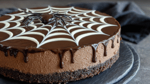 Spooktacular Chocolate Spiderweb Cheesecake (No Bake) 