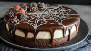 Spooktacular Chocolate Spiderweb Cheesecake (No Bake) 