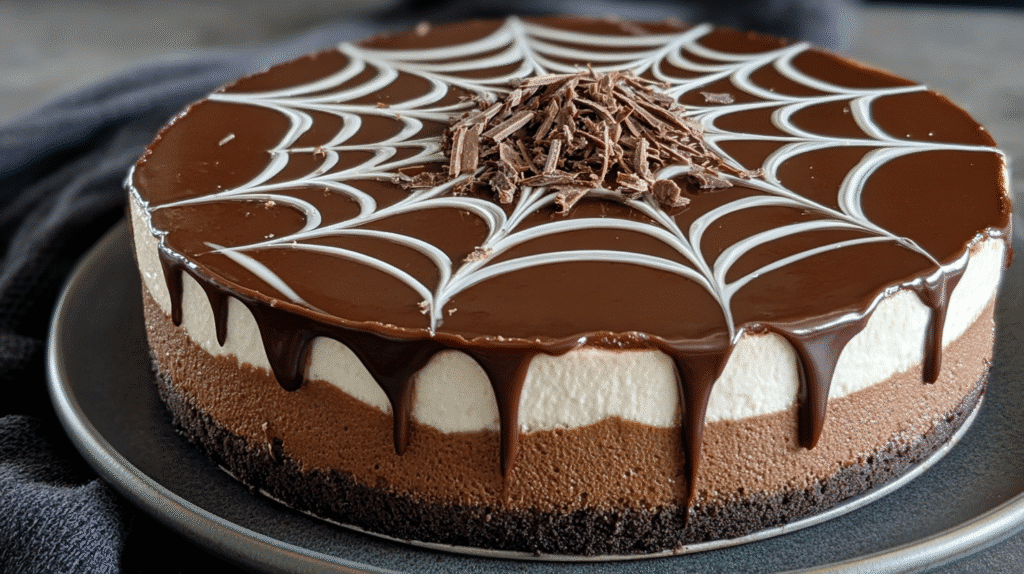 Spooktacular Chocolate Spiderweb Cheesecake