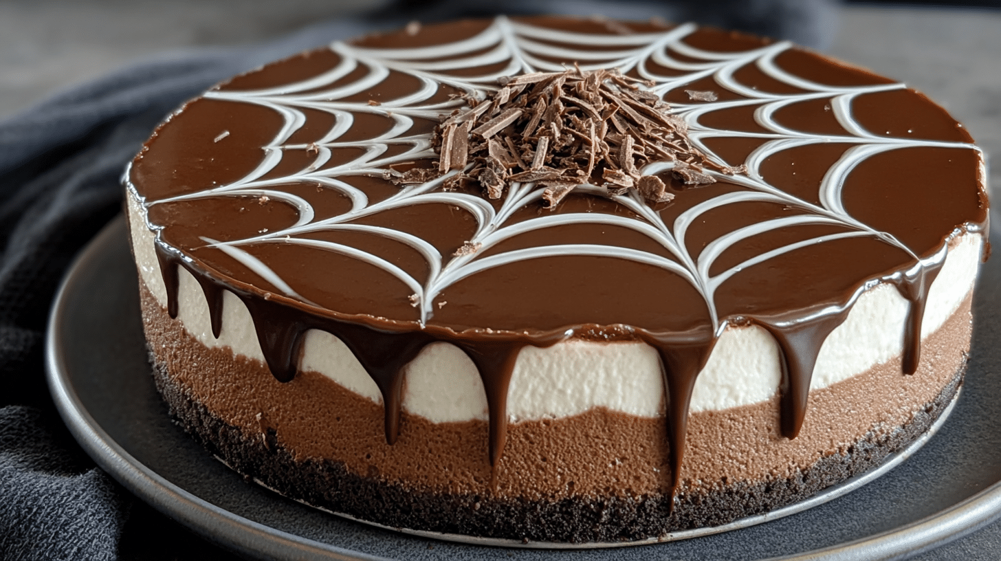 Spooktacular Chocolate Spiderweb Cheesecake
