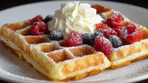 Introduction There’s something timeless about a Classic Waffles Recipe—a breakfast that instantly feels like home. With their golden crisp edges and soft, fluffy centers, waffles have a way of making mornings feel a little brighter. Whether it’s a lazy Sunday brunch or a quick weekday treat, this Homemade Waffles Recipe promises the perfect texture every time. Using simple pantry staples, you can create waffles that are crisp on the outside, tender within, and begging to be drizzled with syrup, berries, or even whipped cream. 💛 Why You’ll Love This Recipe Crispy yet fluffy: The perfect balance between crunch and softness. Simple ingredients: You likely already have everything in your kitchen. Quick to make: Ready in less than 30 minutes from start to finish. Customizable toppings: Perfect with syrup, fruit, or savory twists. Kid-friendly breakfast: Loved by all ages—especially on weekends! Make-ahead friendly: Freeze and reheat for effortless busy mornings. Budget-friendly: Homemade always beats store-bought. Guaranteed success: This Perfect Classic Waffles Recipe never fails. 🧂 Ingredients You’ll Need Every ingredient in this Old-Fashioned Waffles Recipe plays a vital role in creating that signature balance of crispy edges and fluffy interiors. All-Purpose Flour: The backbone of structure—use fresh flour for best results. Granulated Sugar: Adds sweetness and helps with even browning. Baking Powder: The leavening hero that gives waffles their airy texture. Salt: Balances sweetness and enhances overall flavor. Large Eggs: Bind ingredients while adding richness and structure. Milk: Provides moisture and ensures tender waffles. Unsalted Butter (melted): Adds deep, buttery flavor and crisp texture. Vanilla Extract: Brings warmth and aroma to the Fluffy Classic Waffles Recipe. Substitution Tips: Replace milk with almond or oat milk for a dairy-free version. Use coconut oil instead of butter for a lighter, tropical twist. Add a tablespoon of cornstarch for extra crispness. 👩🍳 How to Make the Classic Waffles Recipe
Step 1: Preheat the Waffle Iron Heat your waffle iron until hot. A hot iron ensures the signature crisp exterior. Lightly brush with melted butter or oil. Step 2: Mix Dry Ingredients In a large bowl, whisk together flour, sugar, baking powder, and salt. Whisking aerates the flour, creating fluffier waffles. Step 3: Combine Wet Ingredients In another bowl, beat eggs, milk, melted butter, and vanilla extract. The fat from butter coats the batter, giving waffles their rich taste. Step 4: Combine and Mix Pour the wet mixture into the dry ingredients. Stir until just combined—overmixing creates dense waffles. Lumps are perfectly fine! Step 5: Cook the Waffles Pour batter into the preheated iron, spreading evenly. Cook until golden brown and crisp (usually 4–5 minutes per waffle). Step 6: Serve Hot Remove and serve immediately with maple syrup, berries, or a dollop of whipped cream. 🌟 Pro Tips for Perfect Results
🧇 How do you make waffles crispy and not soggy? Let waffles rest on a wire rack instead of stacking them—this prevents steam from softening their texture. 🥣 Can I make waffle batter ahead of time? Yes! You can refrigerate the batter for up to 24 hours. Just whisk lightly before cooking. 🍯 What’s the best topping for Classic Waffles? Maple syrup is traditional, but fresh fruit, nut butter, or even fried chicken turn them into next-level meals. 🍽 Expert Tip: For restaurant-style texture, replace ¼ cup of milk with sparkling water—it creates extra fluffiness through carbonation. 📸 Featured Image (Emotion Overlay: Warm morning light with a stack of golden waffles topped with butter and syrup, steam rising – perfect for Discover) 🥞 Best Ways to Serve Pair your Traditional Waffles Recipe with: Whipped cream and strawberries for a classic brunch. Crispy bacon and eggs for a savory contrast. Peanut butter and bananas for a protein-packed breakfast. Vanilla ice cream and chocolate drizzle for dessert-style waffles. 🔗 Try also: Skinny Banana Chocolate Chip Muffins Recipe
or Classic Pancakes Recipe 🧮 Nutrition Facts (per serving)
Component Amount
Calories 275 kcal
Carbohydrates 32 g
Protein 7 g
Fat 12 g
Sugar 6 g
Sodium 230 mg
Fiber 1 g Values may vary depending on toppings and substitutions. 🧊 Storage & Leftovers Refrigerator: Store cooled waffles in an airtight container for up to 3 days. Freezer: Layer between parchment and freeze up to 2 months. Reheating: Toast in the oven or air fryer at 375°F for 5–6 minutes to regain crispness. Avoid microwaving, as it softens the texture. ❓ FAQs
Can I make waffles without a waffle iron? Yes! Use a grill pan—spread the batter thinly and flip once golden. What’s the difference between pancake and waffle batter? Waffle batter contains more fat and sugar, giving it a crispier exterior and richer flavor. How do I make waffles fluffier? Separate egg whites and whip them to soft peaks before folding into the batter. It adds extra air and lightness. 🥄 Variations Gluten-Free Classic Waffles Recipe: Substitute with gluten-free flour blend. Vegan Version: Replace eggs with flaxseed meal and milk with almond milk. Savory Waffles: Add shredded cheddar and herbs for brunch-ready waffles. Whole Wheat Version: Swap half the flour for whole wheat for added fiber. Chocolate Chip Waffles: Fold in mini chocolate chips for a fun twist. ❤️ Conclusion A Classic Waffles Recipe isn’t just breakfast—it’s comfort, tradition, and joy on a plate. With its golden crunch and melt-in-your-mouth texture, this Homemade Waffles Recipe proves that the simplest ingredients can create the most memorable meals.