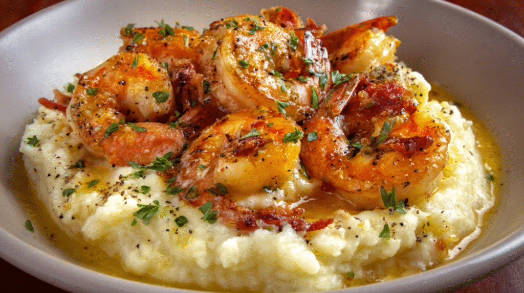 Creamy Garlic Shrimp Over Mashed Potatoes