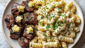 Garlic Butter Steak Bites & Cheesy Alfredo Twists! Recipe