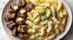 Garlic Butter Steak Bites & Cheesy Alfredo Twists! Recipe