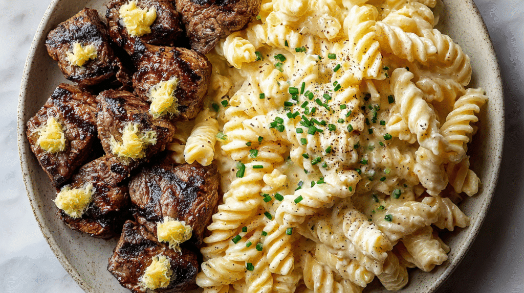 Garlic Butter Steak Bites & Cheesy Alfredo Twists! Recipe