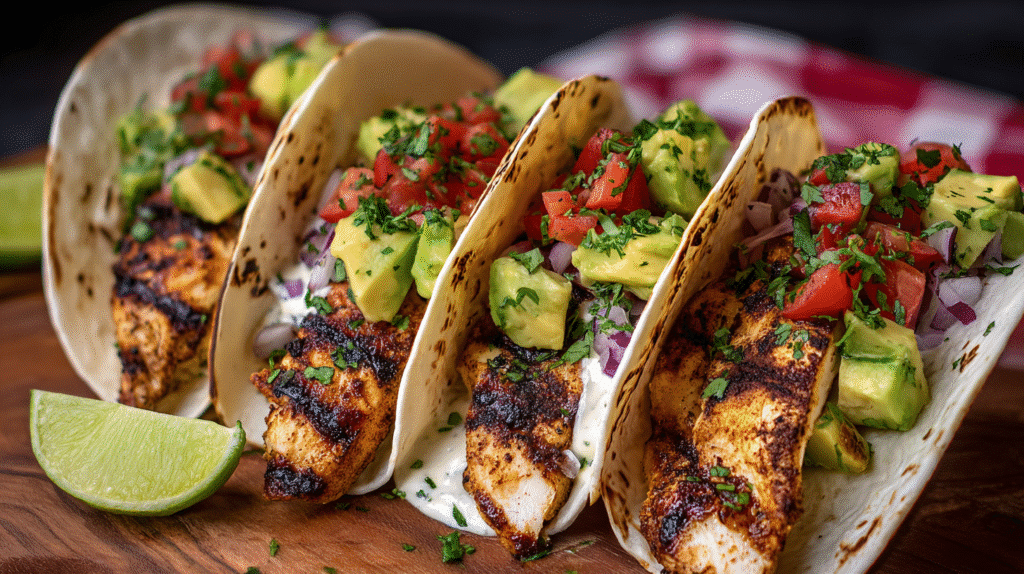 Easy Grilled Chicken Tacos with Spiced Mayo and Avocado Salsa Recipe