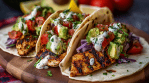 Easy Grilled Chicken Tacos with Spiced Mayo and Avocado Salsa Recipe