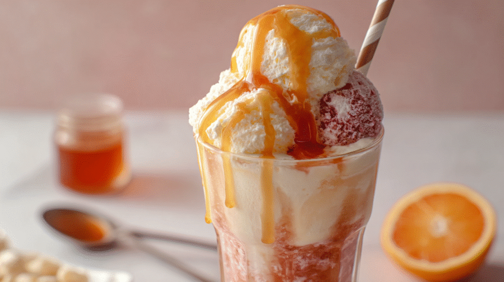 When summer hits and you crave something refreshingly sweet, nothing beats a Ice Cream Float. This classic fizzy dessert combines creamy vanilla ice cream with your favorite soda, creating a sparkling beverage that's as nostalgic as it is indulgent. Whether you grew up with root beer floats at the diner or enjoy experimenting with cream sodas and fruity fizzy drinks, this homemade treat is guaranteed to delight. Imagine the creamy vanilla ice cream mingling with fizzy soda, forming a frothy, indulgent layer that tickles your taste buds with every sip. From simple family gatherings to fun summer parties, a Ice Cream Float is the ultimate cold sweet treat. Why You'll Love This Ice Cream Float Fast & Easy: Ready in under 5 minutes—perfect for last-minute cravings. Customizable: Swap soda flavors—root beer, cream soda, or cola—for endless variations. Family-Friendly: A dessert kids and adults adore. Refreshing Summer Treat: Cold, fizzy, and perfect for beating the heat. Low Prep, High Flavor: Minimal ingredients, maximum enjoyment. Party-Ready Dessert: Makes a fun, nostalgic drink for gatherings. Visually Stunning: Frothy, layered presentation that looks as good as it tastes. Retro & Modern Appeal: Classic soda fountain nostalgia meets contemporary creativity. Ingredients for a Classic Ice Cream Float For a single serving of this fizzy indulgence, you'll need: 2 scoops of vanilla ice cream (full-fat for creaminess) 1 cup of soda (root beer, cream soda, or cola) Optional Garnishes: Whipped cream for extra decadence Maraschino cherry for a pop of color Chocolate syrup or caramel drizzle Ingredient Tips & Substitutions: For a vegan float, use coconut or almond milk-based ice cream. Try flavored ice cream (chocolate, caramel, or strawberry) for a twist. Use sparkling fruit sodas like orange or grape for a fruity float variation. Step-by-Step Instructions: How to Make the Perfect Ice Cream Float Chill Your Glass: Start with a tall glass, chilled in the freezer for 10 minutes. This keeps your float icy longer. Scoop the Ice Cream: Place 2 generous scoops of vanilla ice cream into the glass. Pour the Soda Slowly: Gently pour your choice of soda over the ice cream. Pouring slowly reduces excessive foaming and allows layers to form naturally. Add Optional Garnishes: Top with whipped cream, a cherry, or drizzle with chocolate syrup. Serve Immediately: Enjoy your fizzy ice cream drink while it’s cold and creamy. Science Behind the Froth: The carbonation in the soda reacts with the fat in the ice cream, creating the signature foam. Pouring slowly controls the foam height and texture. Pro Tips for the Best Ice Cream Float How do you make an Ice Cream Float without too much foam? Pour soda slowly over the back of a spoon resting on the ice cream. This helps control the froth and keeps your float visually appealing. Can I make a Root Beer Float with diet soda? Yes! Diet sodas work perfectly, though the sweetness may be slightly different. Adjust with flavored syrups if desired. What's the best ice cream for a creamy float? Full-fat vanilla ice cream gives the richest texture, but experimenting with chocolate or caramel adds a fun twist. Best Ways to Serve Your Ice Cream Float Pair with retro desserts like chocolate chip cookies or brownie bites. Serve at summer parties or BBQs for a refreshing beverage dessert. Crosslink idea: Check out our No-Bake Brownie Protein Bites Recipe to pair with a fizzy float. Nutrition (Per Serving) Calories: 250–300 kcal (depends on soda type) Fat: 9–12g Carbohydrates: 35–40g Protein: 3–4g Sugar: 28–32g Tip: Opt for sugar-free soda or lower-fat ice cream to reduce calories without sacrificing taste. Storage & Leftovers Best enjoyed fresh—ice cream floats lose texture as ice cream melts. Soda can be kept in the fridge for up to 3 days. Ice cream can be stored in the freezer; re-pour soda just before serving. FAQ About Ice Cream Float 1. How do you make an ice cream soda at home? Use your favorite soda and 2 scoops of ice cream. Pour slowly for minimal foam and add toppings like whipped cream for a retro look. 2. Can I make a float without carbonated soda? Yes, sparkling water or kombucha works, though it will be less sweet. Add syrups for flavor. 3. Is a Creamy Soda Float suitable for kids? Absolutely! It's a fun, fizzy drink without alcohol. Swap root beer or cream soda for fruity sodas to add variety. 4. How can I create a party-friendly float bar? Offer multiple ice cream flavors, soda varieties, and toppings like sprinkles, chocolate chips, or caramel. Guests can customize their float. Variations of Ice Cream Float Classic Root Beer Float: Vanilla ice cream + root beer. Cream Soda Float: Vanilla or chocolate ice cream + cream soda. Chocolate Float: Chocolate ice cream + cola + chocolate drizzle. Fruity Sparkling Float: Strawberry ice cream + sparkling fruit soda. Vegan Float: Coconut milk ice cream + sparkling fruit soda. Conclusion & Social CTA A Ice Cream Float is more than just a dessert—it's a celebration in a glass. Perfect for summer days, retro-themed parties, or spontaneous indulgence, this fizzy ice cream drink is guaranteed to delight everyone. Unlock endless flavors and make your summer unforgettable—try this classic Ice Cream Float recipe today and share your creation on social media with friends and family!