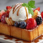 Shibuya Honey Toast with Ice Cream, Fresh Fruit, and Honey Drizzle Recipe