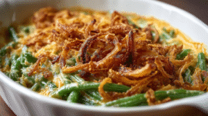 Green Bean Casserole with Cheddar & Crispy Onions
