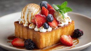 Shibuya Honey Toast with Ice Cream, Fresh Fruit, and Honey Drizzle Recipe