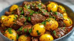 Slow Cooker Garlic Butter Beef Bites & Potatoes Recipe