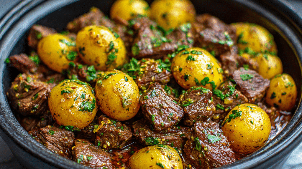 Slow Cooker Garlic Butter Beef Bites & Potatoes Recipe