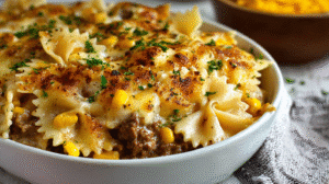 Garlic Butter Ranch Beef and Roasted Corn Bowtie Casserole Recipe