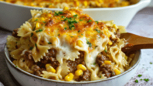 Garlic Butter Ranch Beef and Roasted Corn Bowtie Casserole Recipe
