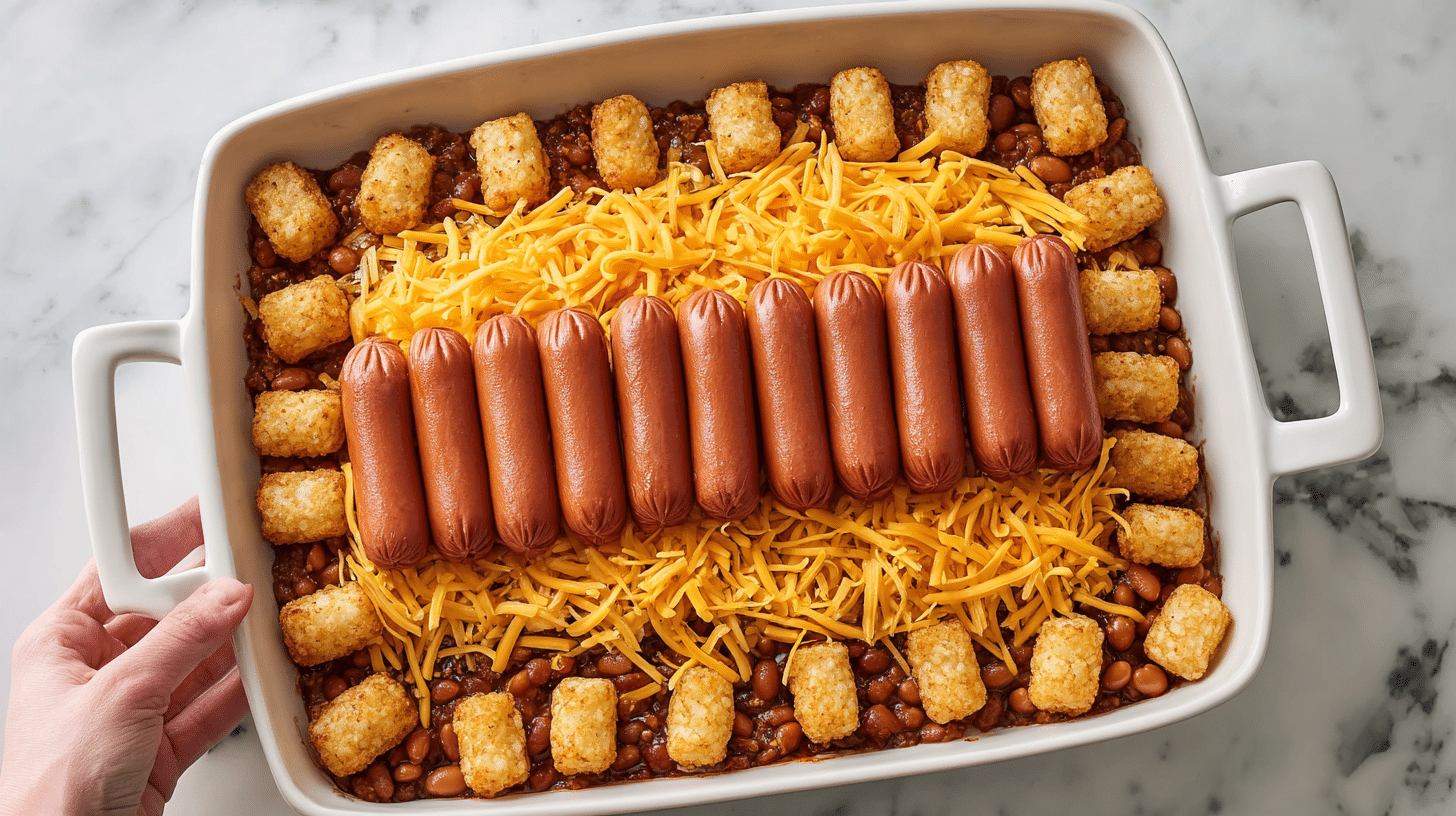 Cheesy Hot Dog Tater Tot Casserole Recipe