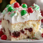 Nothing says holiday cheer quite like a Christmas Poke Cake Recipe that dazzles with color, flavor, and fun. Imagine a soft, moist cake bursting with vibrant red and green gelatin, topped with creamy whipped topping and sprinkled with festive holiday decorations. Whether it’s a family gathering, a cookie exchange, or a Christmas potluck, this dessert transforms any occasion into a magical celebration. This holiday poke cake recipe is easy enough for beginner bakers, yet impressive enough to wow your guests. By strategically poking the cake and infusing it with flavored gelatin, each bite is infused with moistness and bursts of sweetness, making it a centerpiece-worthy dessert. Why You'll Love This Christmas Poke Cake Recipe Vibrant & Festive: Red and green gelatin creates a visually stunning holiday presentation. Moist & Flavorful: Poking the cake allows gelatin to seep in, resulting in a soft, juicy texture. Quick & Easy: Ready in under 1 hour plus chilling time, perfect for last-minute celebrations. Kid-Friendly Fun: Children can help poke the cake and sprinkle toppings for a hands-on experience. Budget-Friendly Ingredients: Uses basic pantry staples and a store-bought cake mix for convenience. Customizable Flavors: Switch gelatin flavors or cake types to suit your holiday palette. Make-Ahead Friendly: Prepares in advance and chills until ready to serve. Perfect for Sharing: Makes 12 generous servings, ideal for parties and potlucks. Ingredients Cake Base: 1 box white cake mix (plus eggs, oil, and water as directed) – white cake allows gelatin colors to pop. Optional substitutions: Yellow cake mix for a richer flavor, or gluten-free cake mix if needed. Gelatin Poke Layer: 1 (3 oz) box red cherry or strawberry gelatin 1 (3 oz) box green lime gelatin 2 cups boiling water (1 cup per gelatin flavor) Topping & Garnish: 1 (8 oz) tub whipped topping (e.g., Cool Whip) – for a creamy, fluffy finish. Red and green sprinkles or crushed peppermint – festive holiday decoration. Pro Tip: Use high-quality gelatin for vibrant color and smooth texture. Avoid overmixing whipped topping to maintain fluffy peaks. Instructions Step 1: Prepare and Bake the Cake Preheat the oven as directed on your cake mix box. Grease a 9×13-inch pan and pour in the prepared batter. Bake as instructed, typically around 30 minutes. After baking, allow the cake to cool for 15 minutes in the pan to make it easier to poke without breaking. Step 2: Poke Holes for Gelatin Using the handle of a wooden spoon, poke holes about 1 inch apart across the entire cake. These holes will absorb the gelatin, ensuring each slice is moist and flavorful. Step 3: Dissolve Gelatin In separate bowls, dissolve the red and green gelatin in 1 cup boiling water each, stirring until fully dissolved. This ensures smooth infusion into the cake without clumps. Step 4: Pour Gelatin into Cake Carefully spoon the red gelatin into half the holes and the green gelatin into the remaining holes. Ensure even distribution for a vibrant holiday pattern. Return the cake to the refrigerator for at least 2 hours to set. Step 5: Add Whipped Topping & Garnish Once the gelatin has set, spread whipped topping evenly over the surface. Decorate with red and green sprinkles or crushed peppermint for a festive flair. Step 6: Serve Slice into 12 servings and enjoy chilled. Each slice delivers a burst of festive flavor with every bite. Pro Tips for the Best Christmas Poke Cake Recipe How do I make the cake extra moist? Use the gelatin as instructed and avoid overbaking. The gelatin seeps into the cake, locking in moisture. Can I make this cake ahead of time? Absolutely! Prepare the cake the day before, cover it tightly, and refrigerate. It stays moist and fresh for up to 2 days. What variations work well for holidays? Try chocolate or yellow cake as a base, or use different gelatin flavors for a personalized twist. Crushed candy canes add extra crunch. Best Ways to Serve Pair this festive Christmas poke cake with: Hot cocoa or coffee for cozy holiday vibes Vanilla ice cream for an indulgent dessert Fresh fruit for a lighter, refreshing option Check out related recipes: Festive Layered Christmas Cake Holiday Peppermint Bark Dessert Nutrition (per serving) Nutrient Amount % Daily Value* Calories 320 16% Total Fat 14g 18% Saturated Fat 7g 35% Cholesterol 35mg 12% Sodium 210mg 9% Total Carbohydrates 45g 16% Dietary Fiber 1g 4% Sugars 32g — Protein 3g 6% *Percent Daily Values are based on a 2,000-calorie diet. Storage & Leftovers Refrigerate in an airtight container for up to 3 days. Freezing is not recommended due to gelatin texture changes. For best flavor, serve chilled directly from the refrigerator. FAQs Is this cake gluten-free? You can substitute a gluten-free white cake mix to make it safe for gluten-sensitive diets. Can I use sugar-free gelatin? Yes! Sugar-free gelatin works, but it may slightly alter texture and sweetness. Can I make this vegan? Use a vegan white cake mix and non-dairy whipped topping. Ensure gelatin is replaced with agar-agar for a plant-based version. How long should the gelatin set? Refrigerate at least 2 hours or until firm. Overnight setting enhances flavor infusion. Variations for Every Holiday Table Chocolate Christmas Poke Cake: Use chocolate cake mix and chocolate gelatin for a rich twist. Layered Christmas Poke Cake: Make two layers and alternate gelatin colors for visual appeal. Quick Festive Poke Cake: Use pre-made gelatin cups to speed up prep time. Vegan & Dairy-Free: Replace cake mix and whipped topping with vegan alternatives and agar-agar. Kid-Friendly Fun: Top with mini candy canes or holiday sprinkles for extra excitement. Conclusion & Social CTA This Christmas Poke Cake Recipe brings color, flavor, and festive spirit to your holiday table. Its simplicity and vibrant presentation make it an unforgettable dessert that’s perfect for sharing with loved ones. Unlock the magic of the holidays with every slice—your guests will be asking for the recipe year after year!