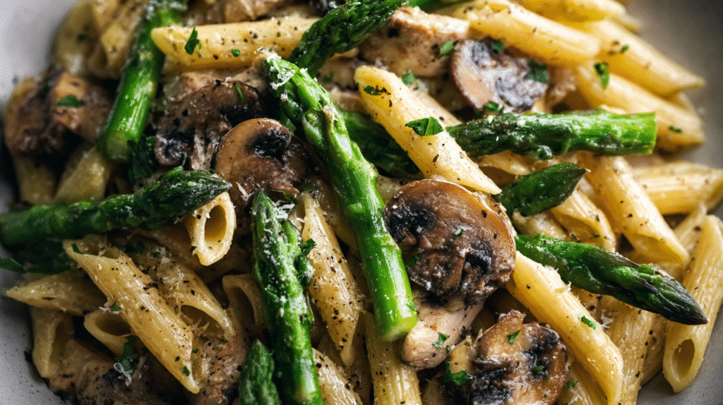 Creamy Mushroom and Asparagus Chicken Penne Recipe