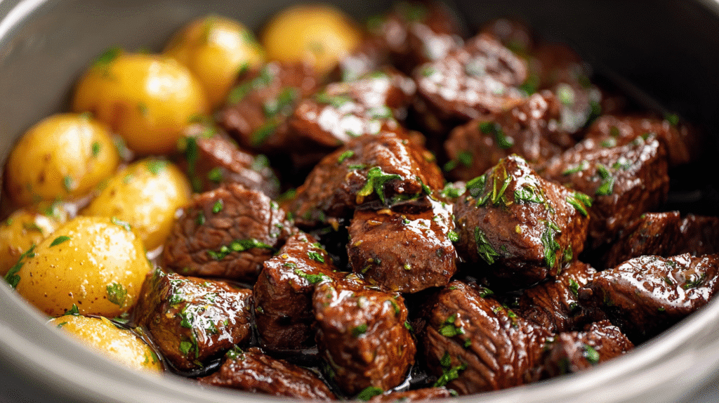 Garlic Butter Beef Bites in the Slow Cooker Recipe