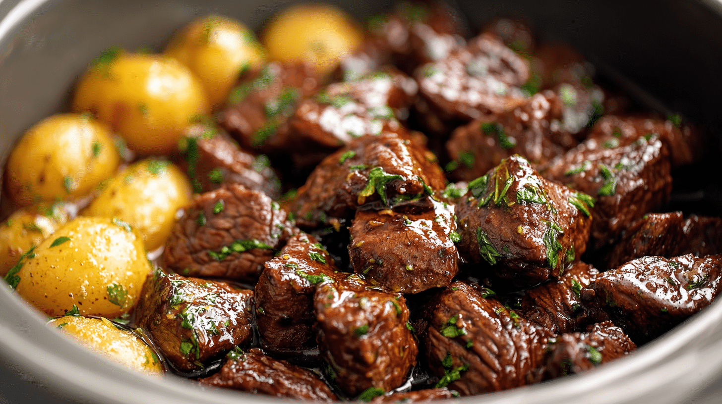 Garlic Butter Beef Bites in the Slow Cooker Recipe