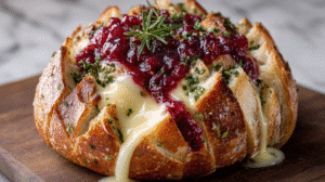 Garlic Herb Sourdough Bread Stuffed with Brie and Cranberry Sauce Recipe