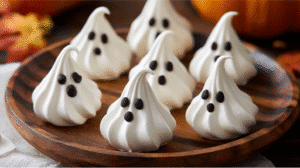 Looking for a fun, festive, and utterly adorable treat this Halloween? The Ghost Meringues Recipe is your ticket to crispy, airy, and whimsical ghost-shaped delights that are as delightful to eat as they are to look at. Perfect for parties, trick-or-treat trays, or a seasonal dessert, this recipe transforms simple ingredients into a hauntingly delicious snack that will charm kids and adults alike.

Imagine biting into a melt-in-your-mouth ghost with crisp edges, soft interiors, and chocolate eyes that bring a playful personality to every bite. Whether you’re a seasoned baker or trying your hand at meringues for the first time, this Ghost Meringues Recipe is straightforward, fun, and perfect for making lasting memories.

Why You'll Love This Ghost Meringues Recipe

Crispy & Airy Texture – Achieve perfect meringues that melt in your mouth with a slight crunch on the outside.

Quick & Easy – Minimal ingredients and simple steps make it accessible for bakers of all levels.

Kid-Friendly Fun – Ghost-shaped treats are perfect for Halloween or any themed party.

Customizable Flavors – Add vanilla, almond, or even a hint of peppermint for unique twists.

Budget-Friendly Ingredients – Uses common pantry staples without breaking the bank.

Vegan-Friendly Option – Aquafaba can replace egg whites for a plant-based version.

Perfect Party Treats – Ideal for gifting or creating a spooky dessert platter.

Visual Appeal – Chocolate eyes and whimsical shapes make them Instagram-worthy.

Ingredients for Ghost Meringues Recipe

Core Ingredients:

4 large egg whites, room temperature – Whipping eggs at room temperature yields maximum volume.

1 cup superfine sugar – Dissolves quickly, creating a smooth, glossy meringue.

1/4 teaspoon cream of tartar – Stabilizes egg whites and prevents collapse.

1 teaspoon vanilla extract – Adds a subtle, sweet aroma.

Pinch of salt – Enhances flavor and balances sweetness.

Mini dark chocolate chips or black food coloring gel – For spooky eyes.

Tips & Substitutions:

Aquafaba can replace egg whites for a vegan version (use liquid from 1 can of chickpeas).

Powdered sugar can be used instead of superfine sugar if unavailable, though texture may differ slightly.

Flavor Variations: Add peppermint, almond, or lemon extract for themed twists.

Step-by-Step Instructions: How to Make Ghost Meringues
1. Preheat and Prepare Your Oven

Preheat the oven to 225°F (110°C). Line a baking sheet with parchment paper for easy removal. Using a piping bag fitted with a round tip, you’ll be able to create whimsical ghost shapes that hold their form perfectly.

2. Whip Egg Whites to Soft Peaks

In a clean, dry bowl, beat the egg whites on medium speed until foamy. Add the cream of tartar and a pinch of salt to stabilize. Gradually add superfine sugar, a tablespoon at a time, until stiff peaks form. The mixture should be glossy, smooth, and hold its shape without collapsing.

Science Tip: Whipping incorporates air into the whites, and sugar stabilizes the foam, creating a structure that can withstand low, slow baking.

3. Add Vanilla and Shape Ghosts

Gently fold in the vanilla extract. Transfer the meringue to a piping bag. Pipe ghost shapes onto the prepared baking sheet—classic “sheet ghost” shapes work best with rounded heads and trailing tails.

4. Bake Slowly for Crisp Perfection

Bake in the preheated oven for 1.5–2 hours at 225°F (110°C). Low heat removes moisture slowly, creating crisp exteriors and melt-in-your-mouth interiors. Turn off the oven and let meringues cool completely inside for best results.

5. Add Chocolate Eyes

Once cooled, use mini dark chocolate chips or black gel to add eyes, giving each ghost its playful expression.

Pro Tips for Perfect Ghost Meringues
How to Avoid Sticky Meringues?

Humidity affects meringues. Bake on a dry day or use a dehumidifier. Ensure bowls and utensils are completely clean and dry.

Can You Make Them Ahead?

Yes! Store in an airtight container for up to two weeks. Avoid moisture to maintain crispness.

How Do I Make Vegan Ghost Meringues?

Use 3/4 cup of aquafaba (chickpea liquid) in place of egg whites. Whip with 1/4 tsp cream of tartar and 1 cup sugar, following the same steps.

Best Ways to Serve Ghost Meringues

As Halloween dessert table accents.

Paired with hot cocoa, coffee, or spiced tea.

Topping for cupcakes, cakes, or layered desserts.

Packaged in treat bags for parties or classroom goodies.

Serve alongside Pumpkin Spice Latte or Chocolate Ganache for seasonal flair.

Related Recipes:

Halloween Cupcake Recipes

Spooky Chocolate Bark

Mini Ghost Meringues for Parties

Nutrition Facts (Per Ghost Meringue, Approx.)

Calories: 35 kcal

Fat: 0 g

Carbohydrates: 9 g

Sugars: 8 g

Protein: 1 g

Fiber: 0 g

Daily Value percentages are approximate, based on a 2,000-calorie diet.

Storage & Leftovers

Store in an airtight container at room temperature for up to 2 weeks.

Avoid refrigeration, which introduces moisture and softens meringues.

To refresh slightly soft meringues, bake at 200°F (95°C) for 5–10 minutes to crisp.

FAQs About Ghost Meringues Recipe
Can I Make Ghost Meringues Without a Piping Bag?

Yes! Use a spoon to dollop meringue shapes onto the baking sheet, but piping ensures a neater, more whimsical ghost shape.

How Do I Prevent Cracks in Meringues?

Bake at low temperature and avoid sudden temperature changes. Let them cool in the oven with the door slightly ajar.

Can I Color the Ghosts?

Absolutely! Use natural food coloring gels or cocoa powder for creative variations.

How Long Do Ghost Meringues Last?

Stored in a dry, airtight container, they can last up to 2 weeks without losing texture.

Variations of Ghost Meringues

Chocolate Chip Ghosts: Fold mini chips into the batter before piping.

Flavored Ghosts: Add peppermint, almond, or lemon extract.

Mini Ghost Meringues: Perfect for bite-sized party favors.

Layered Ghost Desserts: Combine with mousse or pudding for a spooky parfait.

Regional Twist: Add cinnamon or cardamom for a holiday-themed variation.

Conclusion & Social CTA

This Ghost Meringues Recipe combines simplicity, festive charm, and irresistible flavor, making it the perfect addition to your Halloween celebrations or any whimsical dessert table. Whether piping delicate ghosts or making bite-sized treats for parties, these airy delights will impress guests and create joyful memories.
