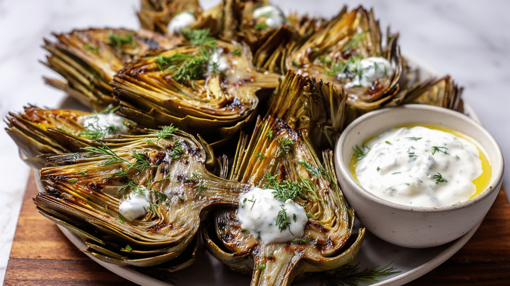 Grilled Artichokes with Garlic Aioli Recipe