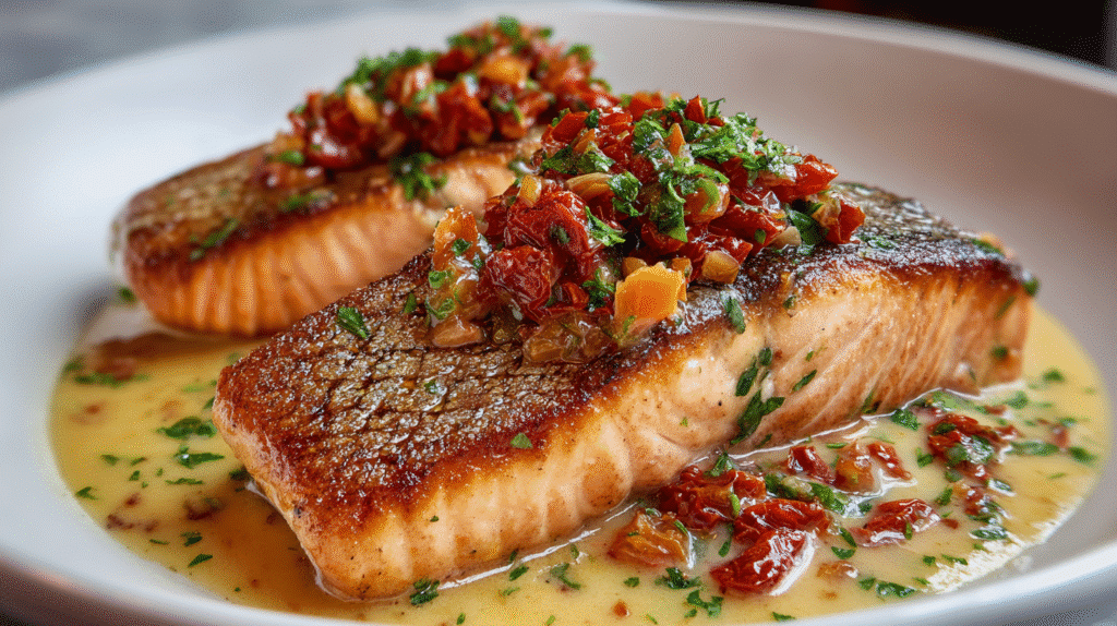 Marry Me Salmon with Sun-Dried Tomatoes and Creamy Parmesan Sauce Recipe