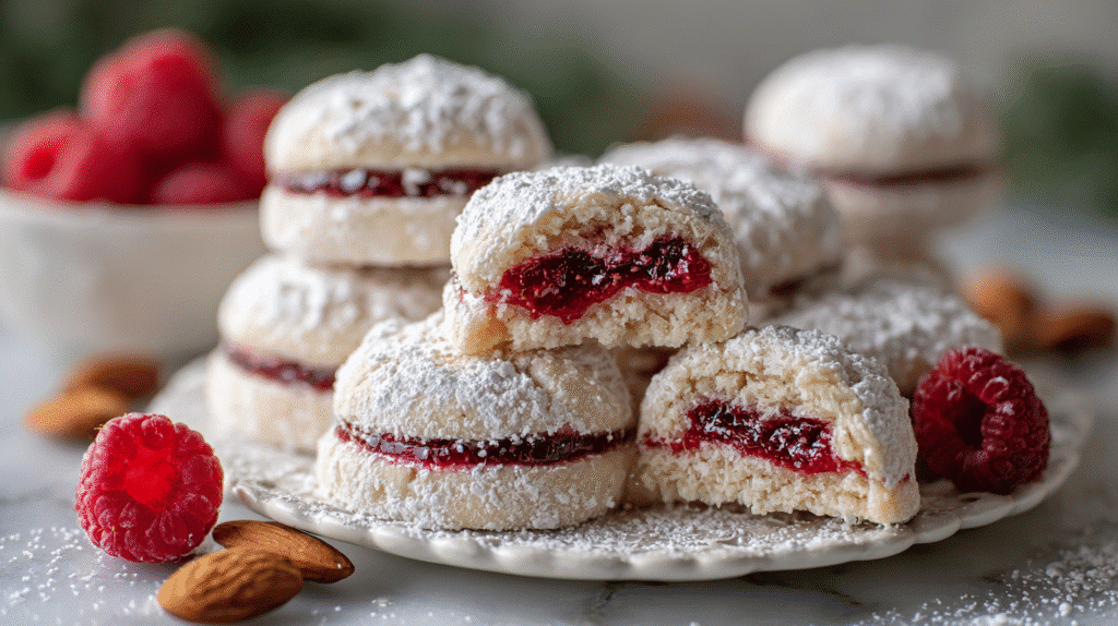 Raspberry-Filled Almond Snow Cookies Recipe