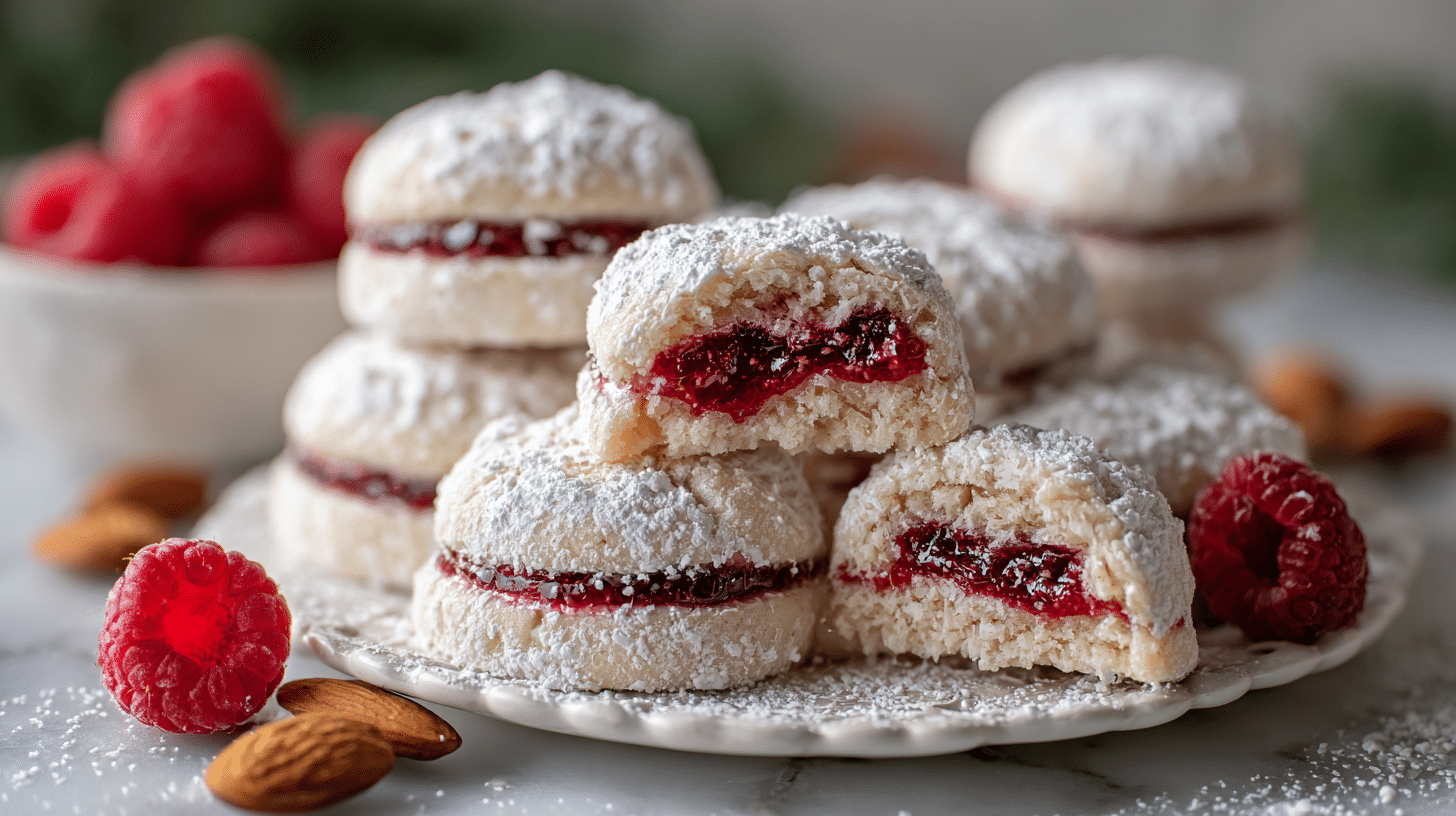 Raspberry-Filled Almond Snow Cookies Recipe