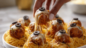 Spooky Spaghetti and Cheese Stuffed Meatballs Recipe
