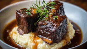 Tender Braised Short Ribs with Garlic Mashed Potatoes