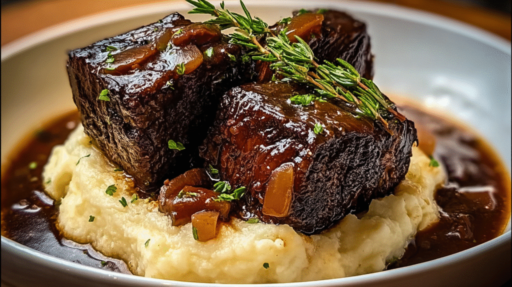 Tender Braised Short Ribs with Garlic Mashed Potatoes