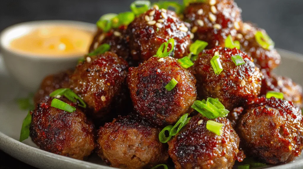 Korean BBQ Meatballs with Spicy Mayo Dip