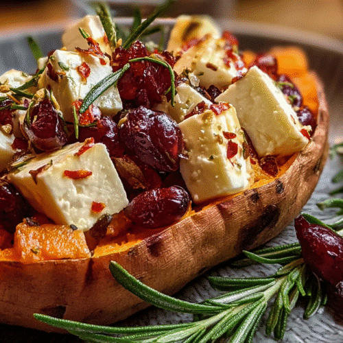 Cranberry Brie Stuffed Sweet Potato