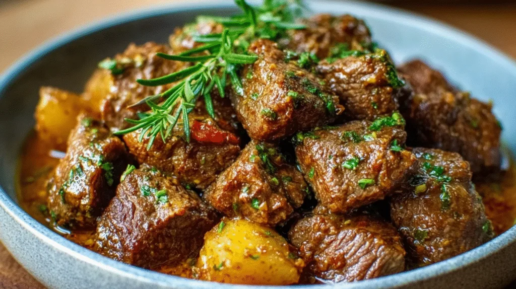 High Protein Slow Cooker Garlic Butter Beef Bites