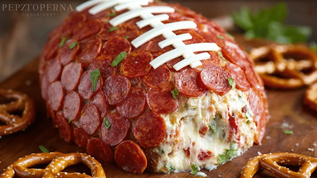 Pepperoni Pizza Football Cheese Ball