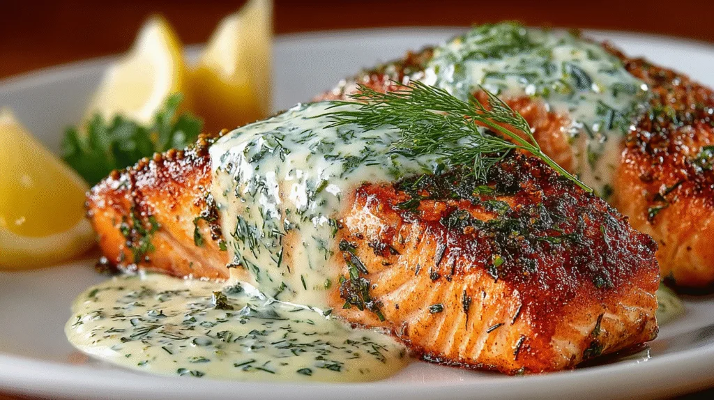 Seared Salmon with Lemon Dill Sauce