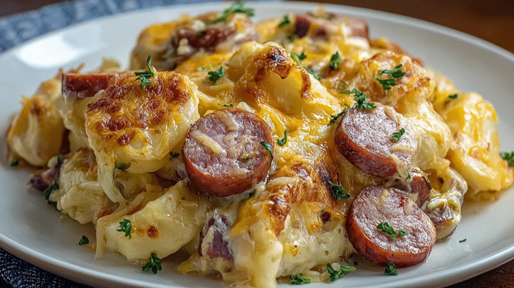 Simple Crockpot Pierogi Casserole with Kielbasa Recipe