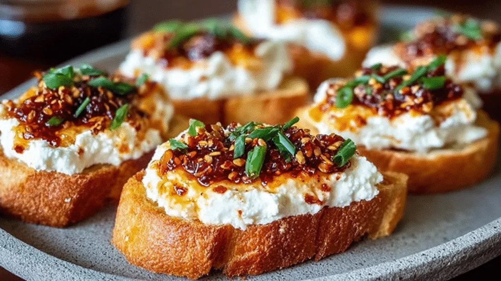 Sweet and Spicy Whipped Feta Crostini