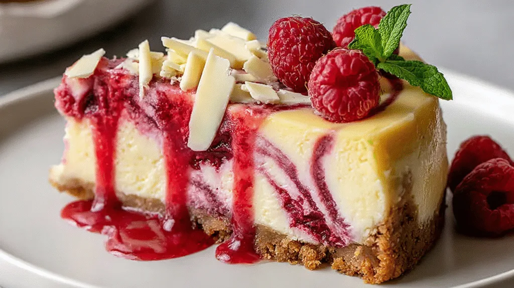 White Chocolate Raspberry Swirl Cheesecake