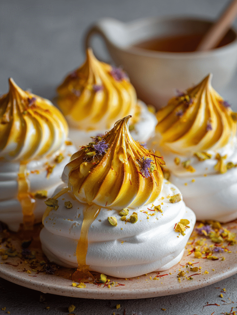 Golden Saffron and Honey Pavlova Domes