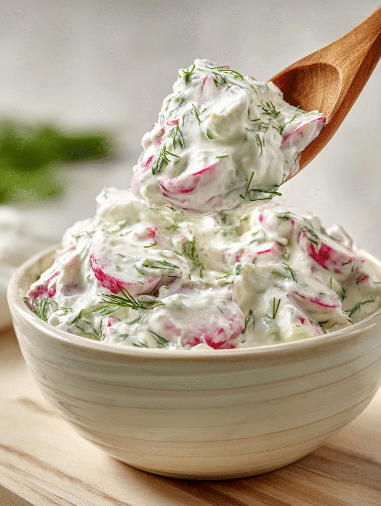 Healthy Radish Tzatziki Dip (Fresh Creamy Low-Calorie Recipe)