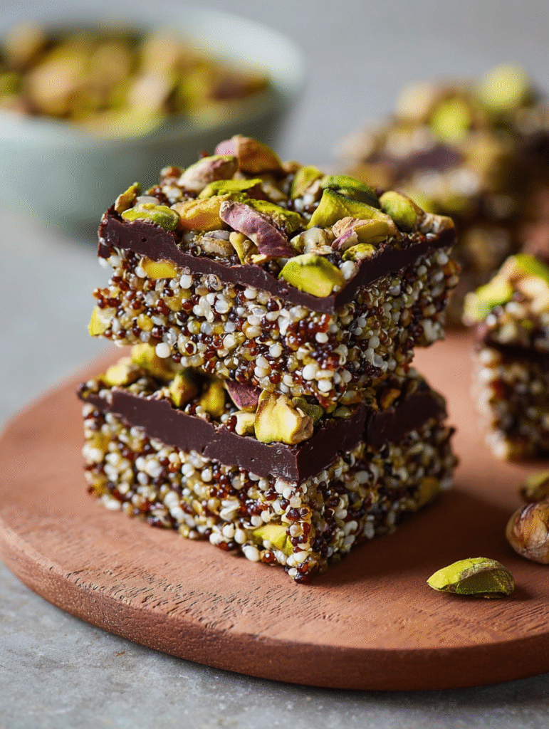 Salted Dark Chocolate Pistachio Quinoa Crunch Bars (No-Bake Healthy Snack)