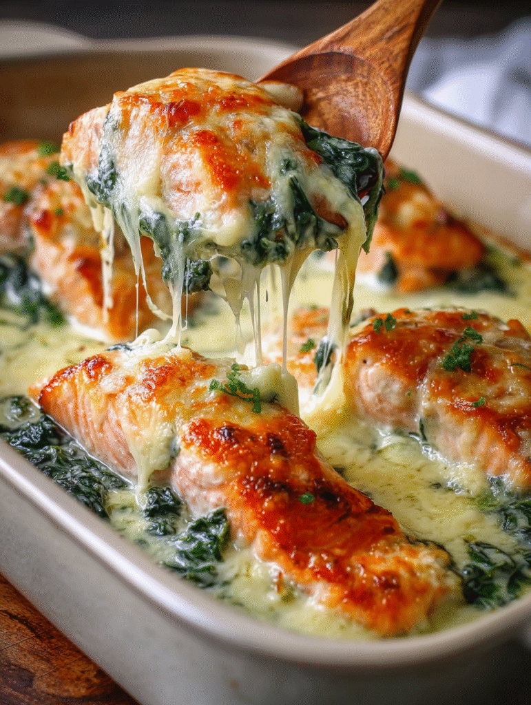 Baked Salmon Spinach Mozzarella Bliss (Easy Creamy Dinner Recipe)